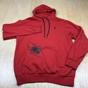 Spyder Hoodie Mens Large Red Graphic Spider Logo Pullover Sweatshirt Cotton GC